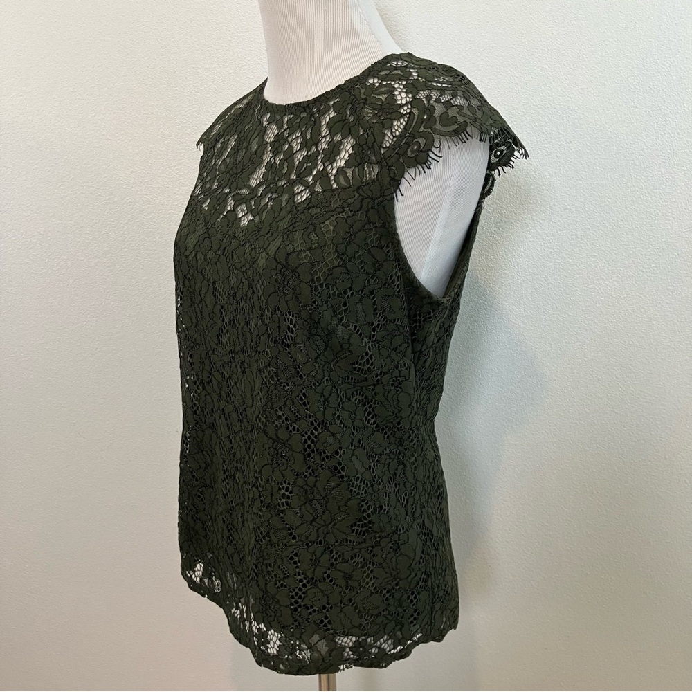 Olive Green Lace Cap Sleeve Top - Picture 3 of 11